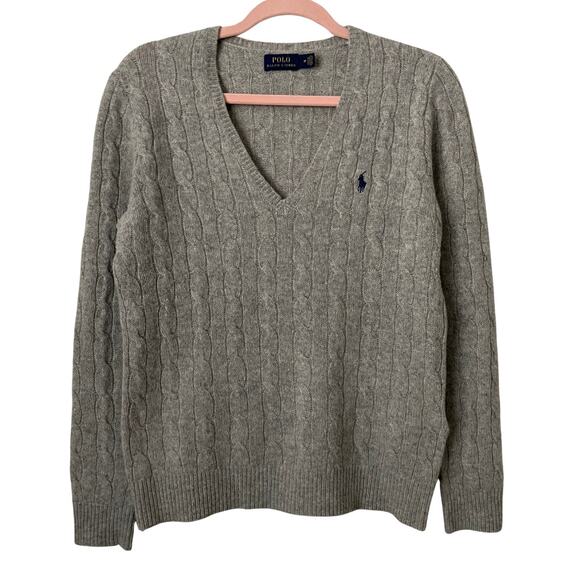 Polo Ralph Lauren Sweater Womens Medium Gray Cable Knit Cashmere Wool Fisherman - Picture 1 of 11
